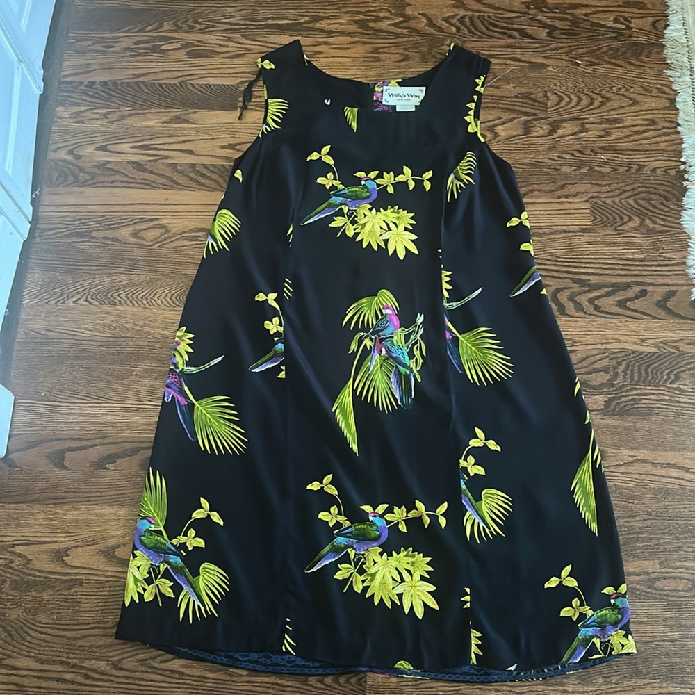 Vintage Midnight Blue Tropical Bird Print Sleeveless Dress Size 18 - Picture 9 of 11